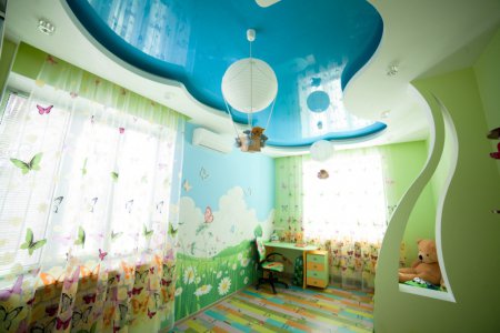 Многоуровневый натяжной потолок в детской