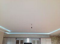 Тканевый натяжной потолок в кухне