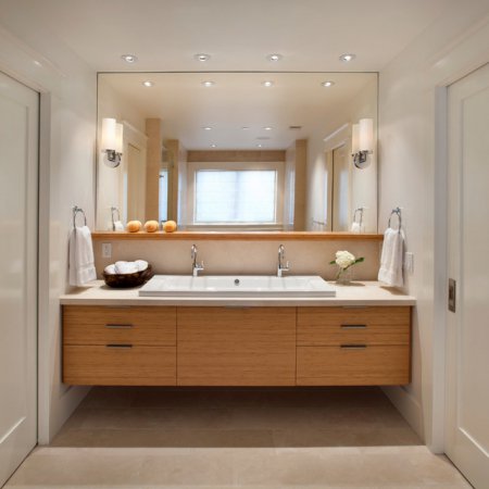 Ванная комната с сатиновым белым потолком