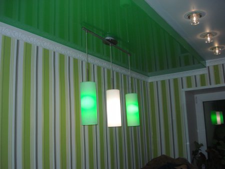Зеленый натяжной потолок в кабинете